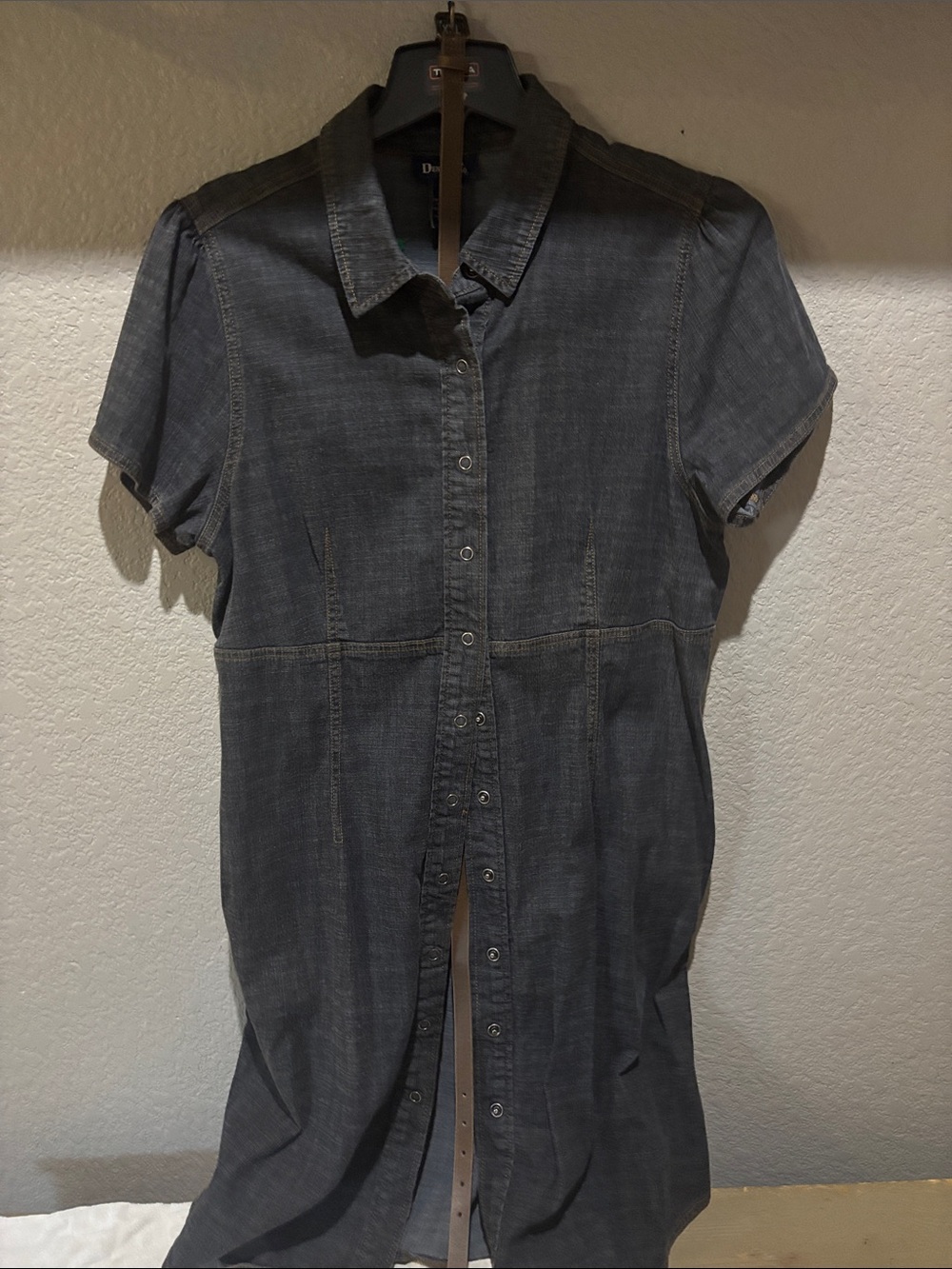 Denim&Co Gray Button-Front Midi Shirt Dress